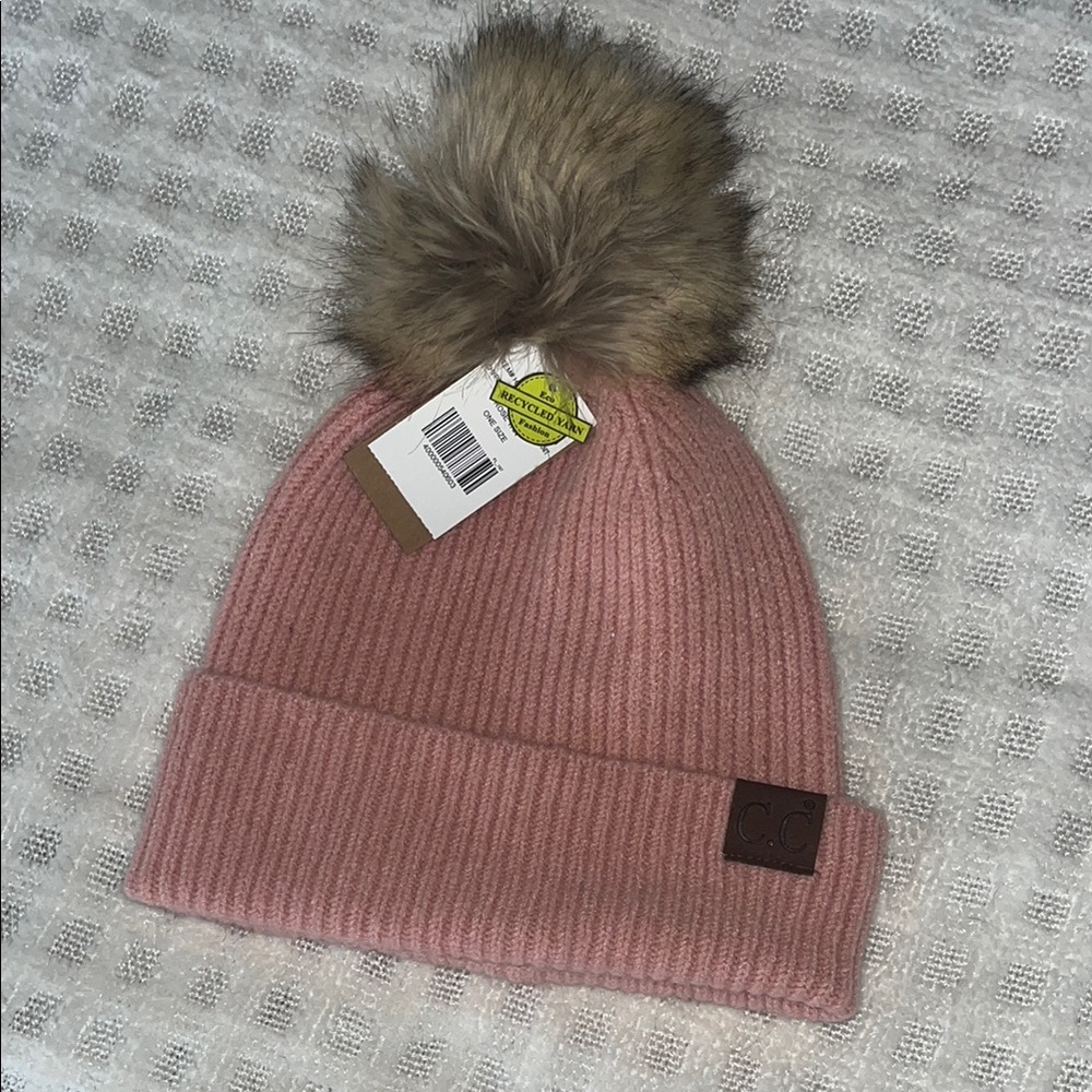 C.C. Pink Knit Hat with Pom Pom